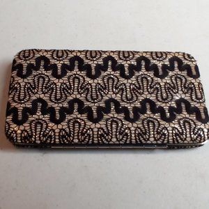 vintage silver sparkle wallet bi fold snap closures sterling silver black/white.